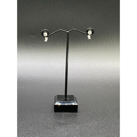 Half Hoop Earrings Crystal and Silver Tone VINTAGE - Picture 4 of 5